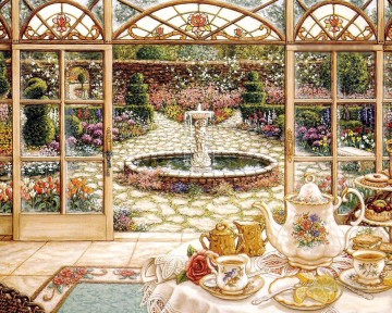 té en el jardín acristalado Pinturas al óleo